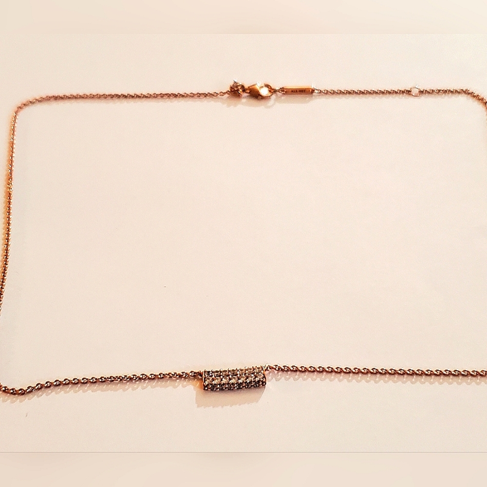 Authentic NEW Pandora Timeless Pavé Double-row CZ Bar Collier Necklace 14kRGP - Picture 7 of 11